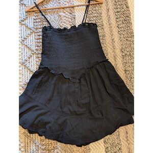 American Eagle Smocked Embroidered Romper Black Ruffle Strappy Small